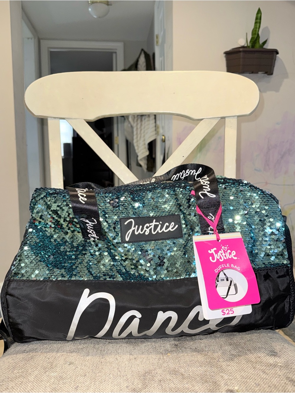 Justice Teal Sequin Dance Duffle Bag with Black Accents
